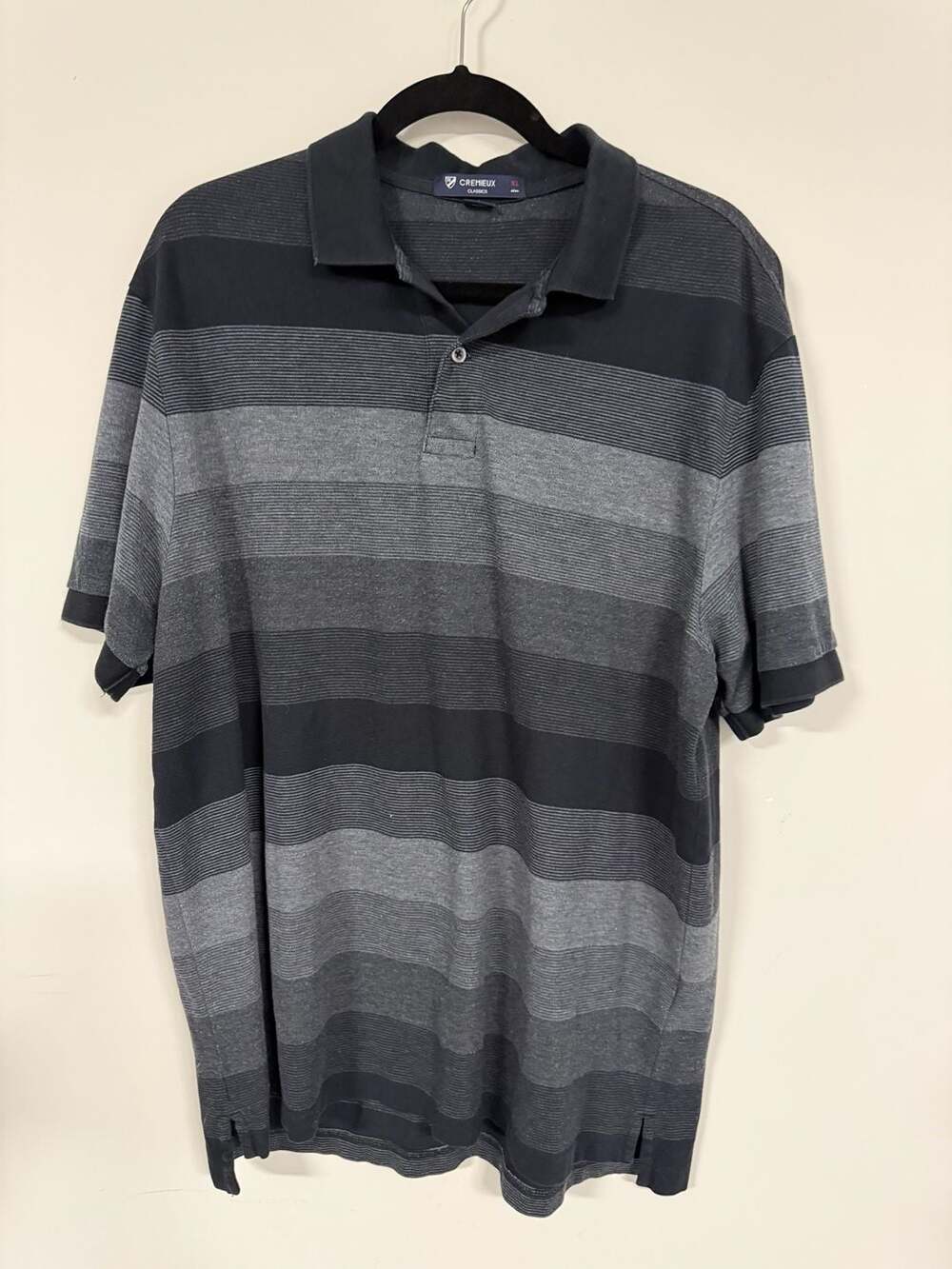 Cremieux Classics Men's XL Striped Short Sleeve Polo Shirt Black and Gray